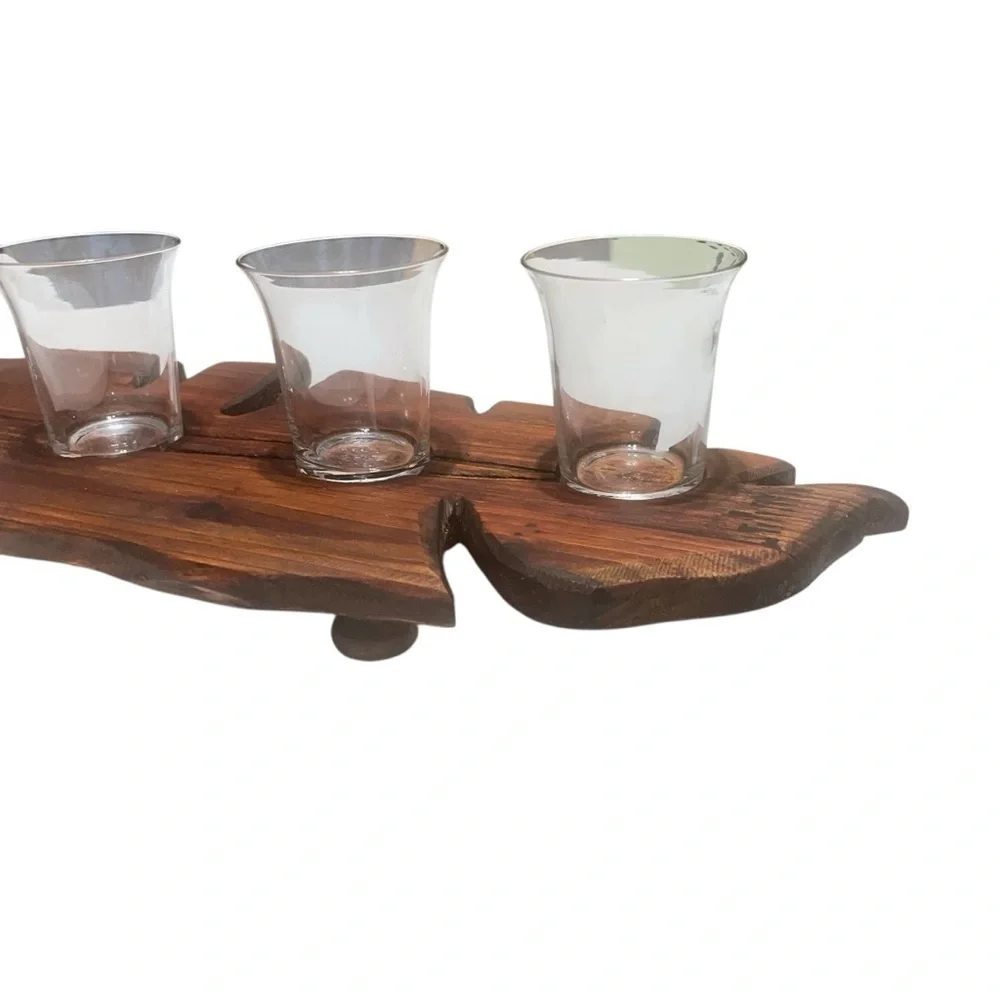 Hand Carved unique vintage Wooden 5 Tea Light Candle Holder. 20”L x 6.5”W